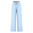 thumbnail image 4 of ClodeEU Women's Polka Dot Wide Leg Pants, Casual Printed Loose Fit Drawstring Trousers Light Blue,Womens Plus L, 4 of 4