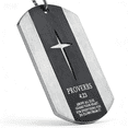 thumbnail image 4 of Men's Stainless Steel Cross Dog Tag Necklace - Philippians 4:13 / Proverbs 4:23 / Joshua 1:9 Engraved Religious Pendant, Faith Jewelry for Men, Trendy Streetwear Accessory for Daily Wear, Baptism & B, 4 of 5