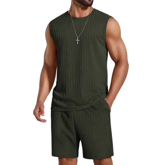 COOFANDY Casual Short Sets Men' 2 Piece Outfits Sleeveless T-Shirt and Shorts Set Summer Lightweight Knit Set