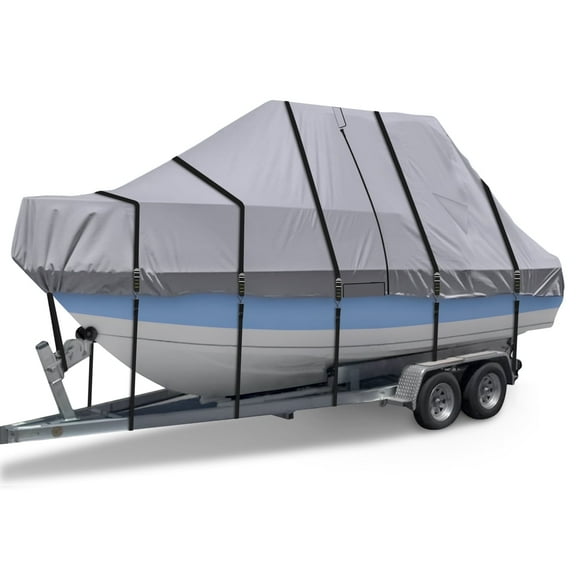 Zenicham 900D T Top Boat Cover -Heavy Duty Waterproof Trailerable Center Console Boat Cover Fits for Beam Width up to 112", 24-26' Long,Gray