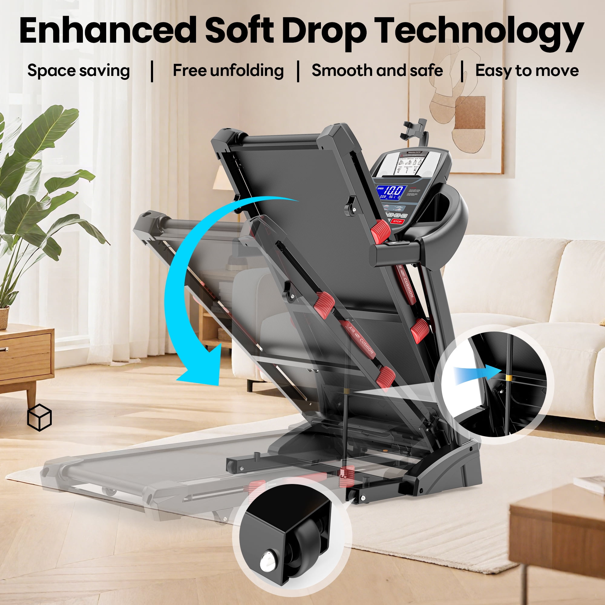 20% Auto Incline Treadmill 5.1HP for Home, Folding Treadmill w/ 300LB Capacity, Dual HiFi Speaker, App Control w/ Virtual Running, 64+7 Programs, 6 Point Shock-absorbing Cushions, Portable Treadmill