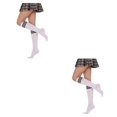 thumbnail image 4 of Minnieouse Rayas Calcetines altos Sobre la rodilla Calcetín Botas JK Legwarmers Día de San Valentín para diario Fiesta de Halloween Blanco raya negra blanca 2Conjunto, 4 of 6