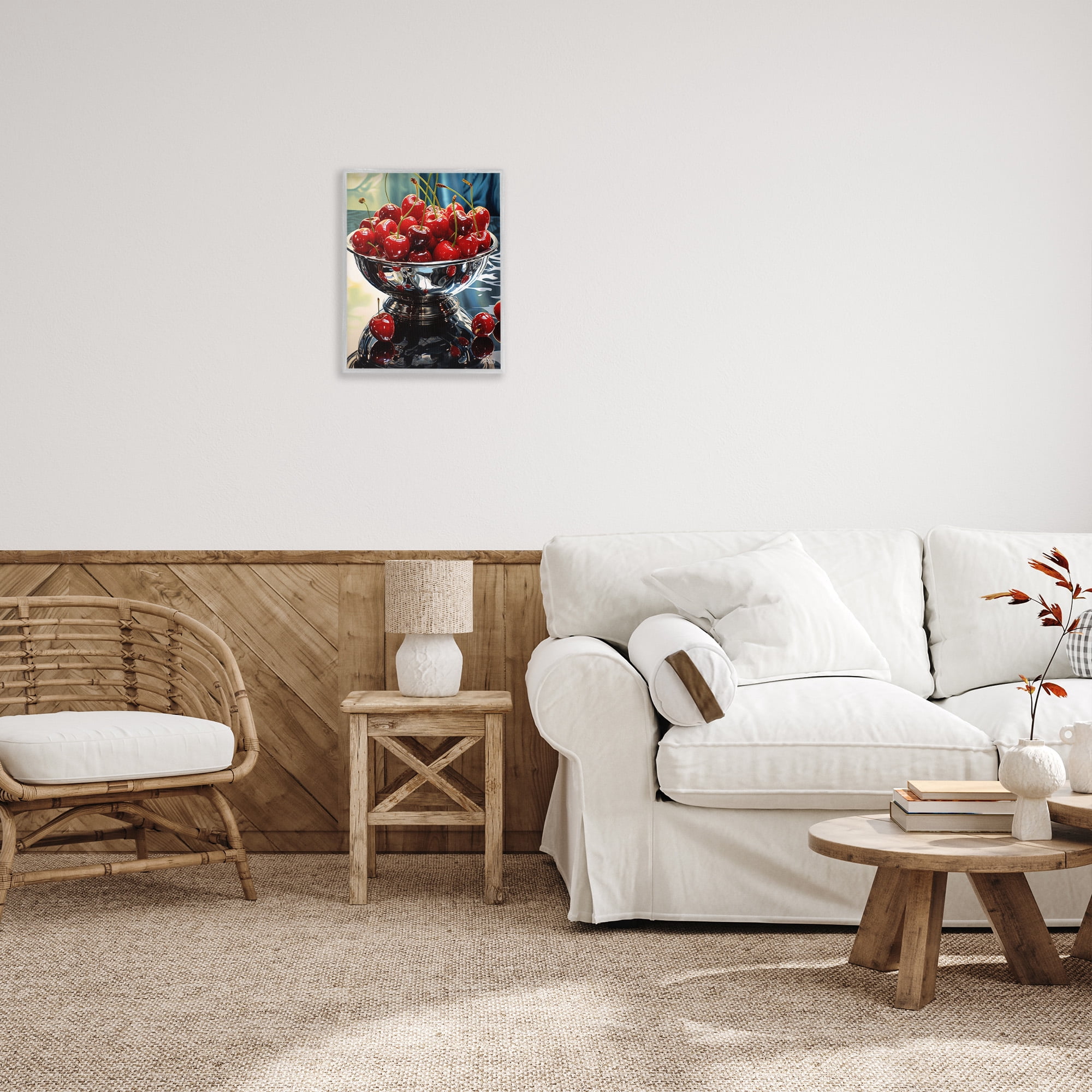 Stupell Industries Bowl of Cherries Reflection Food & Beverage Painting Gray Framed Art Print Wall Art, 16 x 20