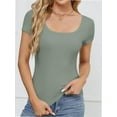 thumbnail image 7 of Women Short Sleeve Scoop Neck Tops Shirts Fitted Summer Tshirt Tee, 7 of 7