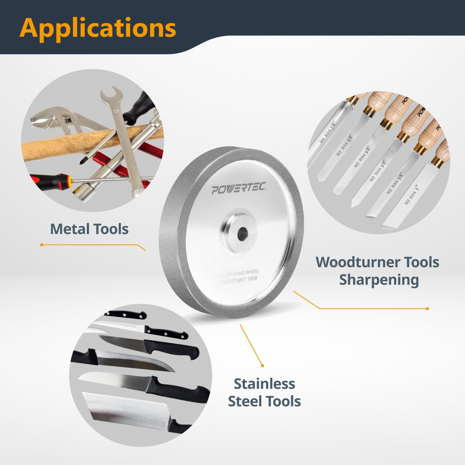 POWERTEC Bench Grinder Wheel Diamond Wheel Dresser 6 Inch 100 Grit, Aluminum Oxide Grinding Wheel For Bench Pedestal Grinder, 3/4" Thick 1/2" Arbor, Sharpening & Shaping Blade, Chisel & Drill Bits - View #10