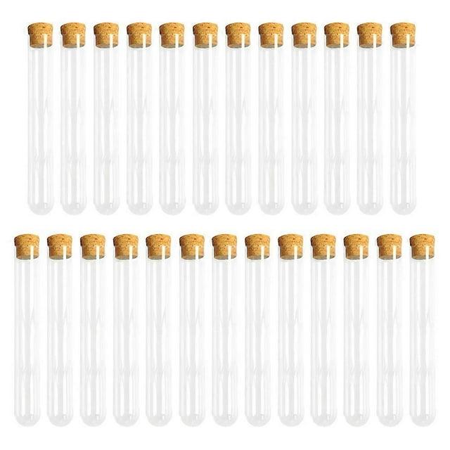 25 PCS Plastic Test Tubes Outfit Sets Test Tube Wooden Plugs Glass Sets Plastic Test Tube