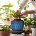 thumbnail image 4 of Plant Pot 5 Inch - Ceramic Planter for Indoor Plants Outdoor, Succulent Orchid Pot with Drainage Hole and Saucer, Round Flower Pot for Home Decor, Blue, 4 of 14