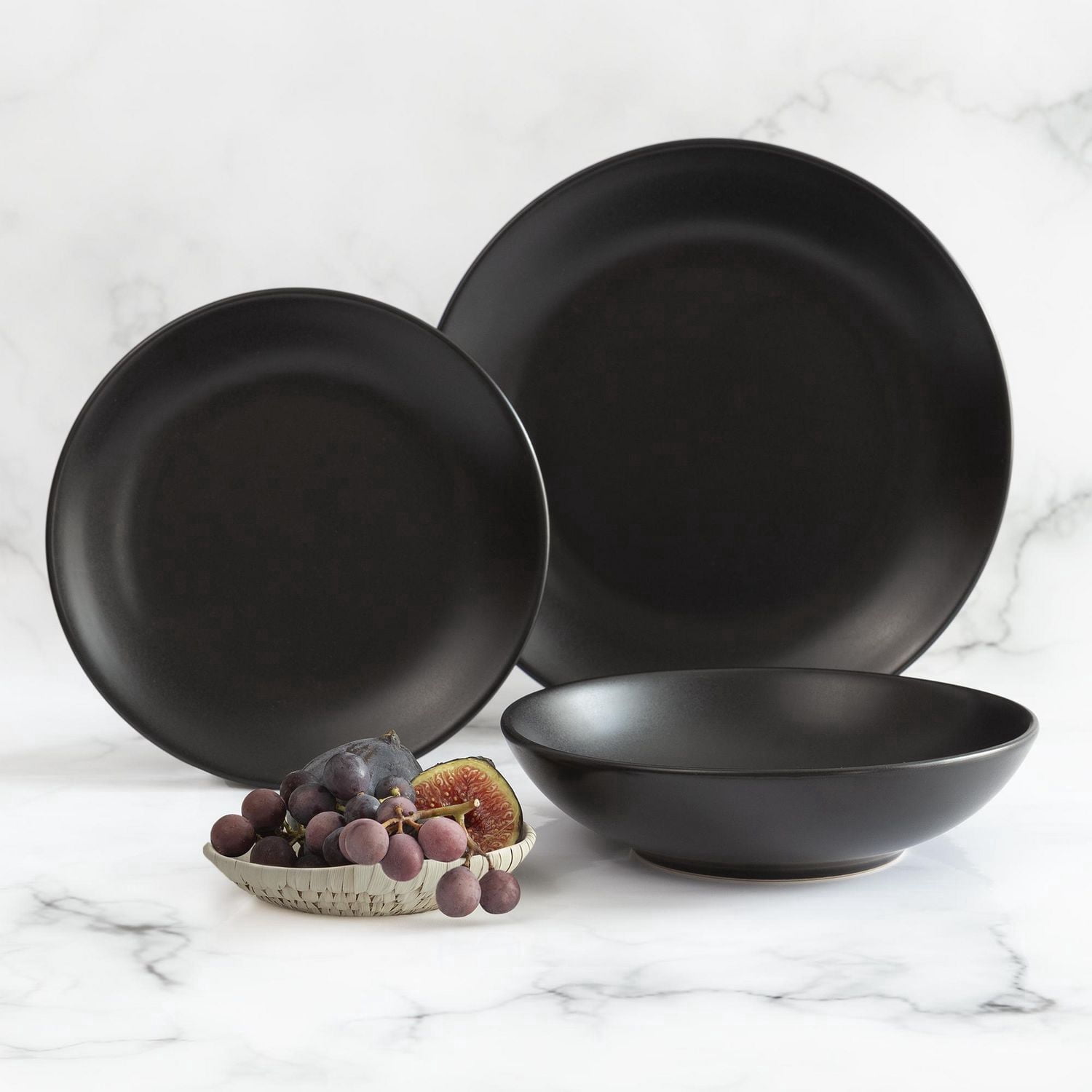 Safdie & Co. Ensemble de Vaisselle de Luxe en Grès 12 Pièces Service pour 4 Ebony