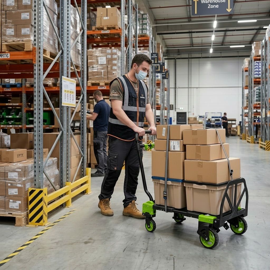 Adnoom 2-in-1 Folding Hand Truck Heavy Duty, 300 lbs Capacity Utility Cart with 4 Wheels, Retractable Handle Convertible Platform Dolly for Moving Boxes Furniture Luggage, Green