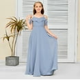 thumbnail image 4 of V Neck Junior Bridesmaid Dresses Long Off-Shoulder Chiffon Flower Girl Dress for Teen Girls Party Pageant Gowns-Lilac-6Y, 4 of 9