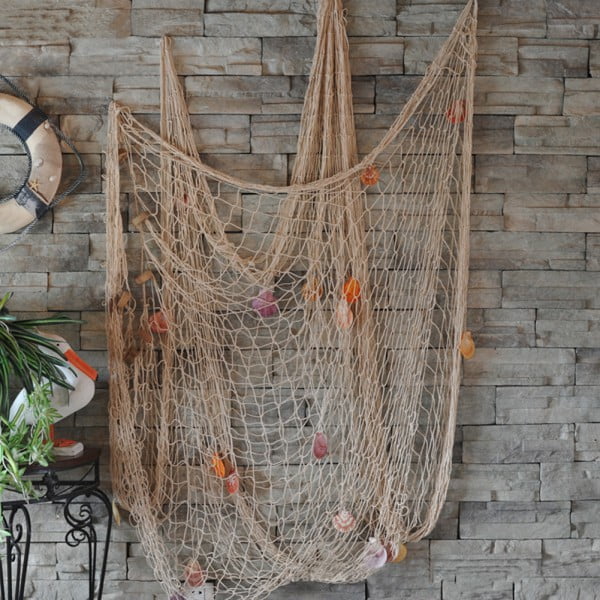 Beige Fishing Net Wall Decor with Natural Shells Beach Themed Fishing Net Wall Hanging for Party Wall Home Wedding Decoration Photographing Decoration,79inch x 59inch 