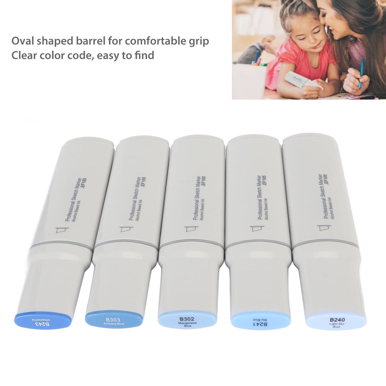 Nieyigj Jumbo Art Markers Large Wide Head Paint Pen Set Fluent Ink Absorption for Painting Drawing Highlighting Rendering Blue Color 5 Count Professional Artist Supplies