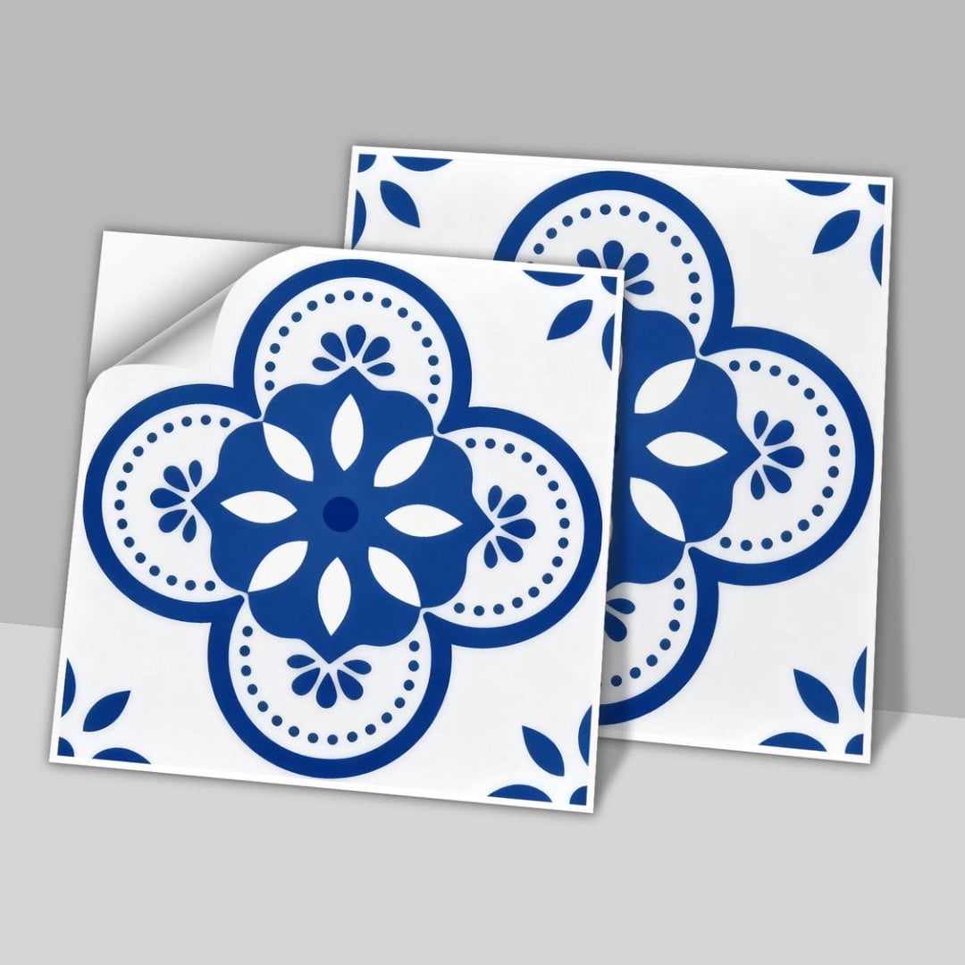 24Sheets Matte PVC Tile Sticker Waterproof Peel and Stick Backsplash 7.87" x 7.87" Blue White Flowers Wall Stickers Self Adhesive Decals DIY Decor