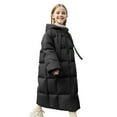 thumbnail image 3 of Xdegoge Long Quilted Jacket for Girls Boys Padded Puffer Down Jackets Full Zip Drawstring Hooded Coat Fall Winter Warm Over Knee Outerwear with Pockets Size 5-13, 3 of 8