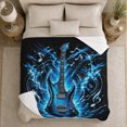 thumbnail image 5 of Blue Electric Guitar with Lightning Sparks, Energetic Graphic Style for Guitar Lovers, Rock Power Burst and Father's Day Gift, Cozy Flannel Blanket for Music Room and Bedroom, Home Decor, 5 of 9