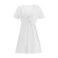 thumbnail image 4 of WZXFASHION Robe de Maternité Midi Décontractée pour Femmes à Col en V, Ligne A, Évasée, Portefeuille, Robe de Maternité pour Séance Photo WomenRobes Blanc TTG, 4 of 4