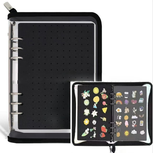 Transemion Brooch Collector Bag Pins Display Backpack With 6 Pages Enamel with Baffle Durable Non woven Storage Badges Earrings black