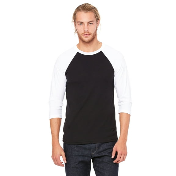 Bella Canvas Unisex Jersey 3/4 Sleeve Baseball Tee , 3200 , BLACK/ WHITE , Medium