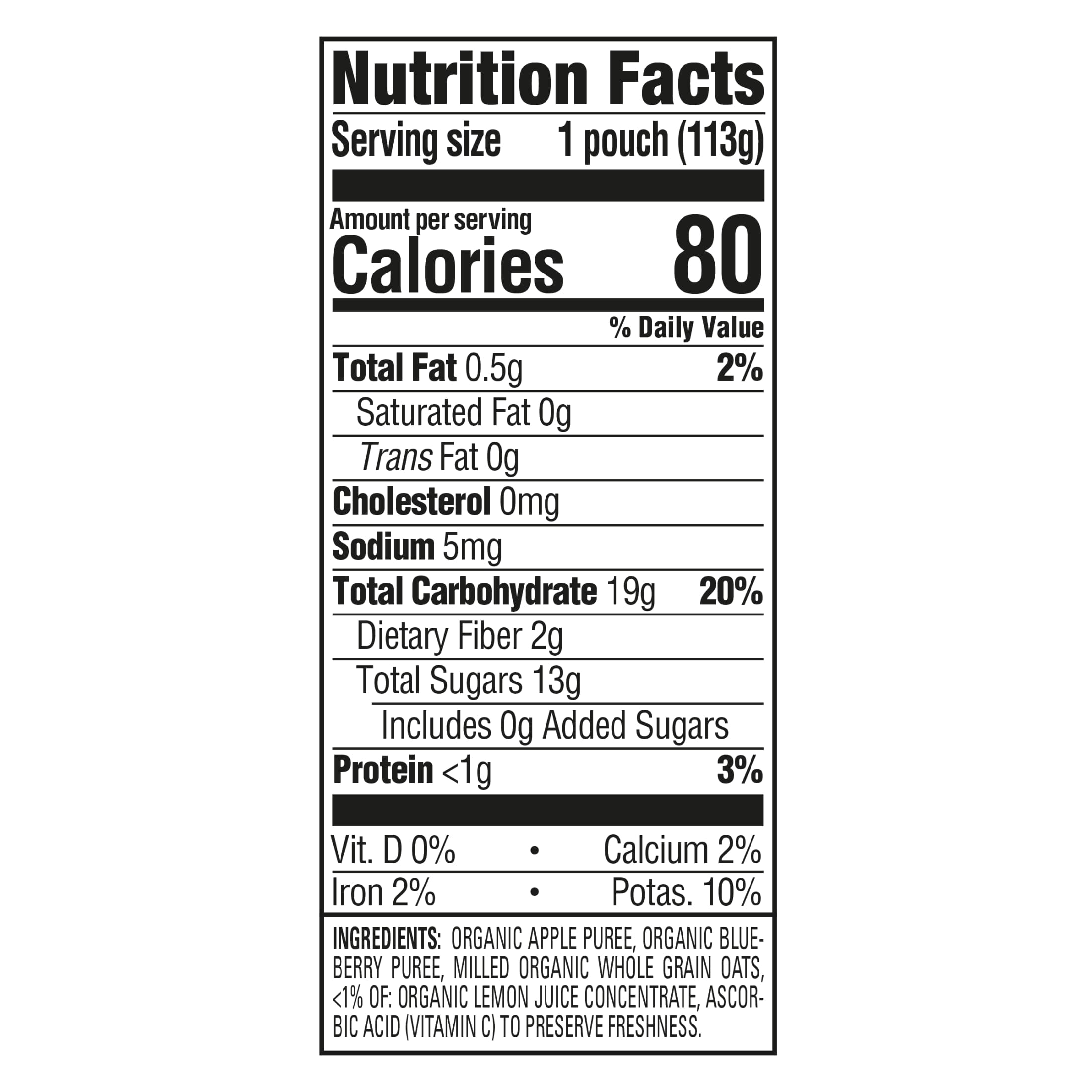 Happy Baby, Stage 2 Organic Baby Food, Apples Blueberries & Oats, 4 oz. Pouch
