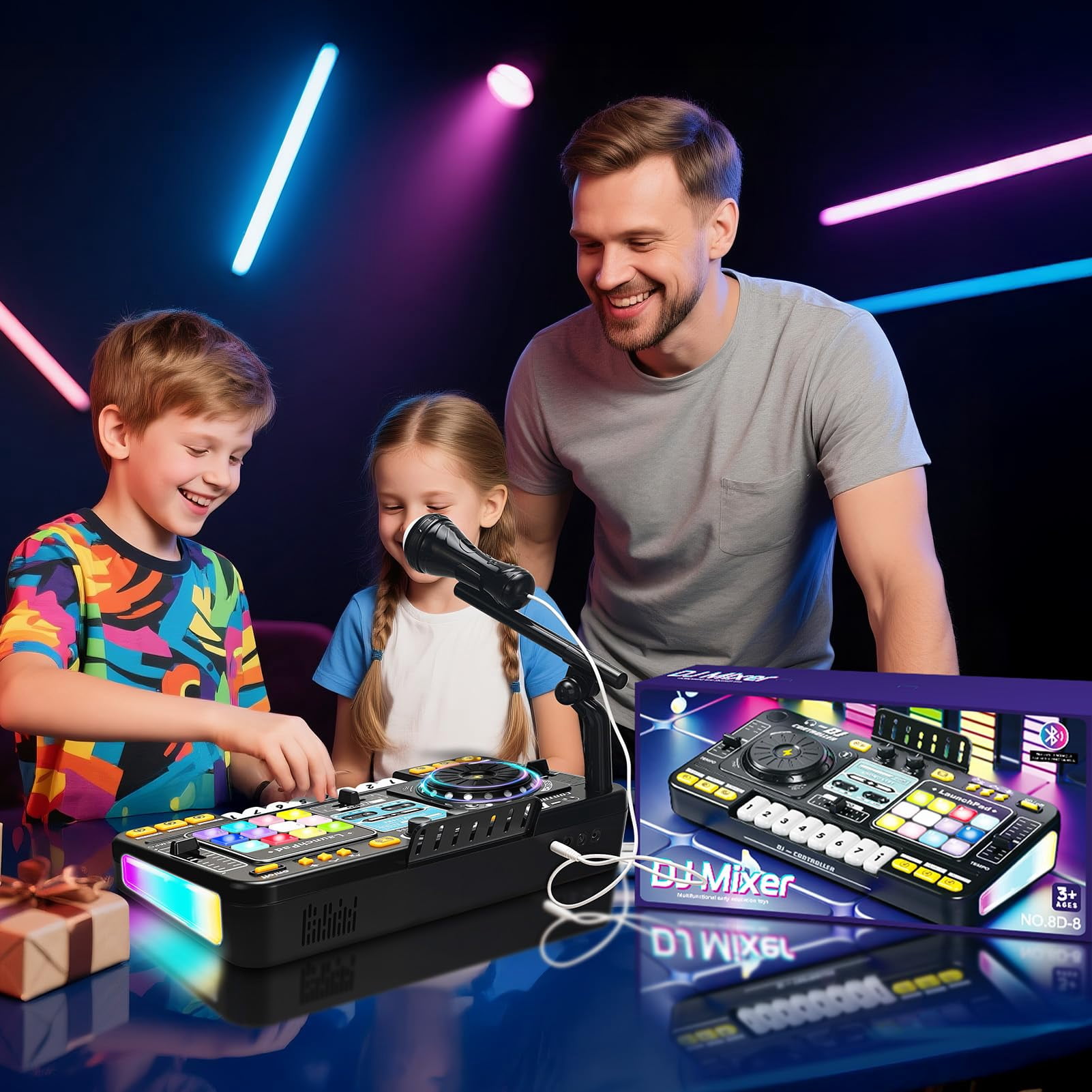 Kids DJ Set with DJ Table, DJ Mixer, Piano Keys & Turntable, Music Instruments for Boys Girls Ages 3-5 Birthday Gifts