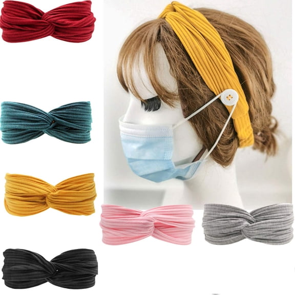 GIXUSIL 6 Pack Nurse Headbands for mask with Buttons Non Slip Elastic Headbands Knotted Boho Strecthy Criss Cross Turban Headwraps for Kids and Girls