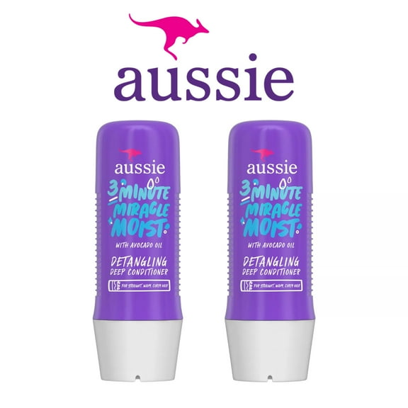 Aussie Paraben-Free Miracle Moist 3 Minute Miracle with Avocado for Dry Hair Repair - 8 fl. oz Each, 2 Pcs per Pack