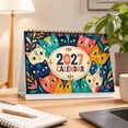 thumbnail image 3 of 2027 Desk Calendar, 8.27 x 5.51 In Large Spiral Bound Monthly Planner with Colorful Cat Art for Home Office Decor, 3 of 7