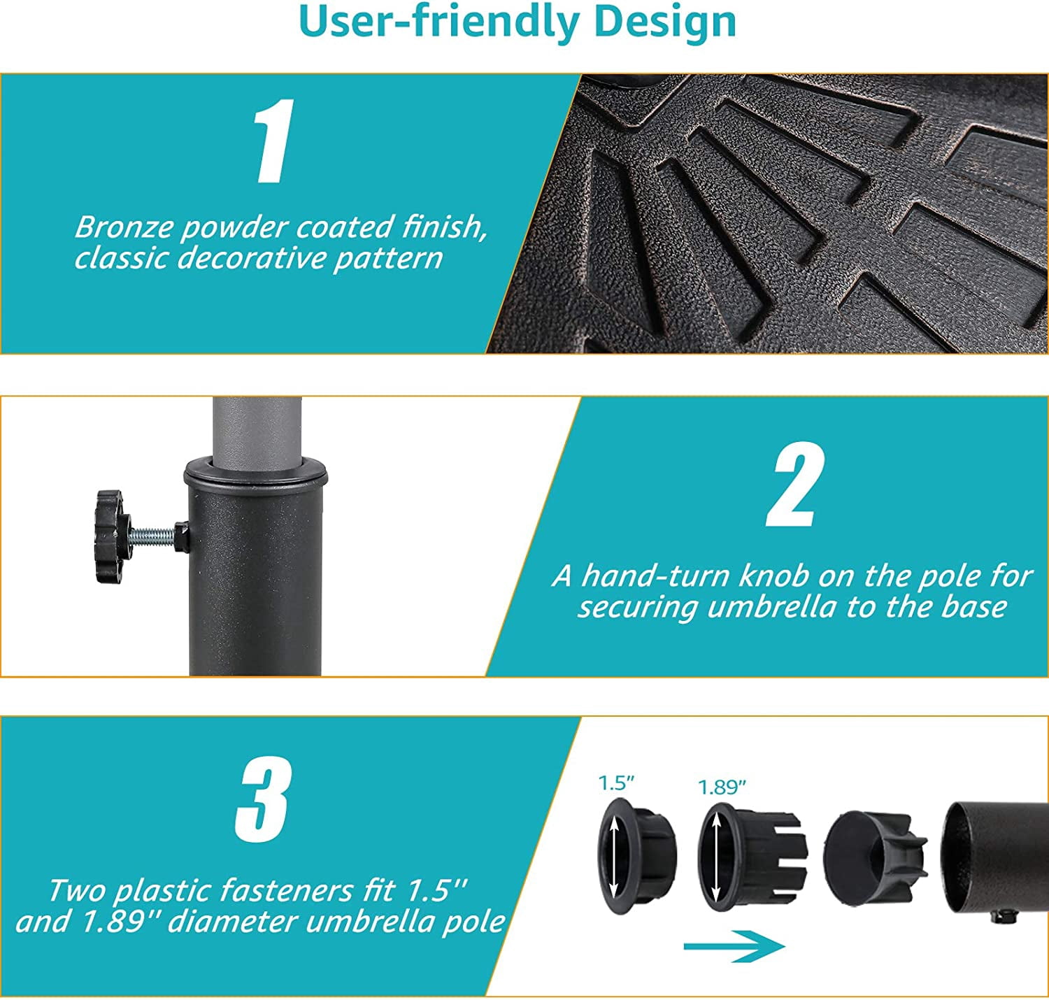 QHTER Square Umbrella Base, 42lb Heavy Duty Patio Outdoor Umbrella Stand Weight, Bronze