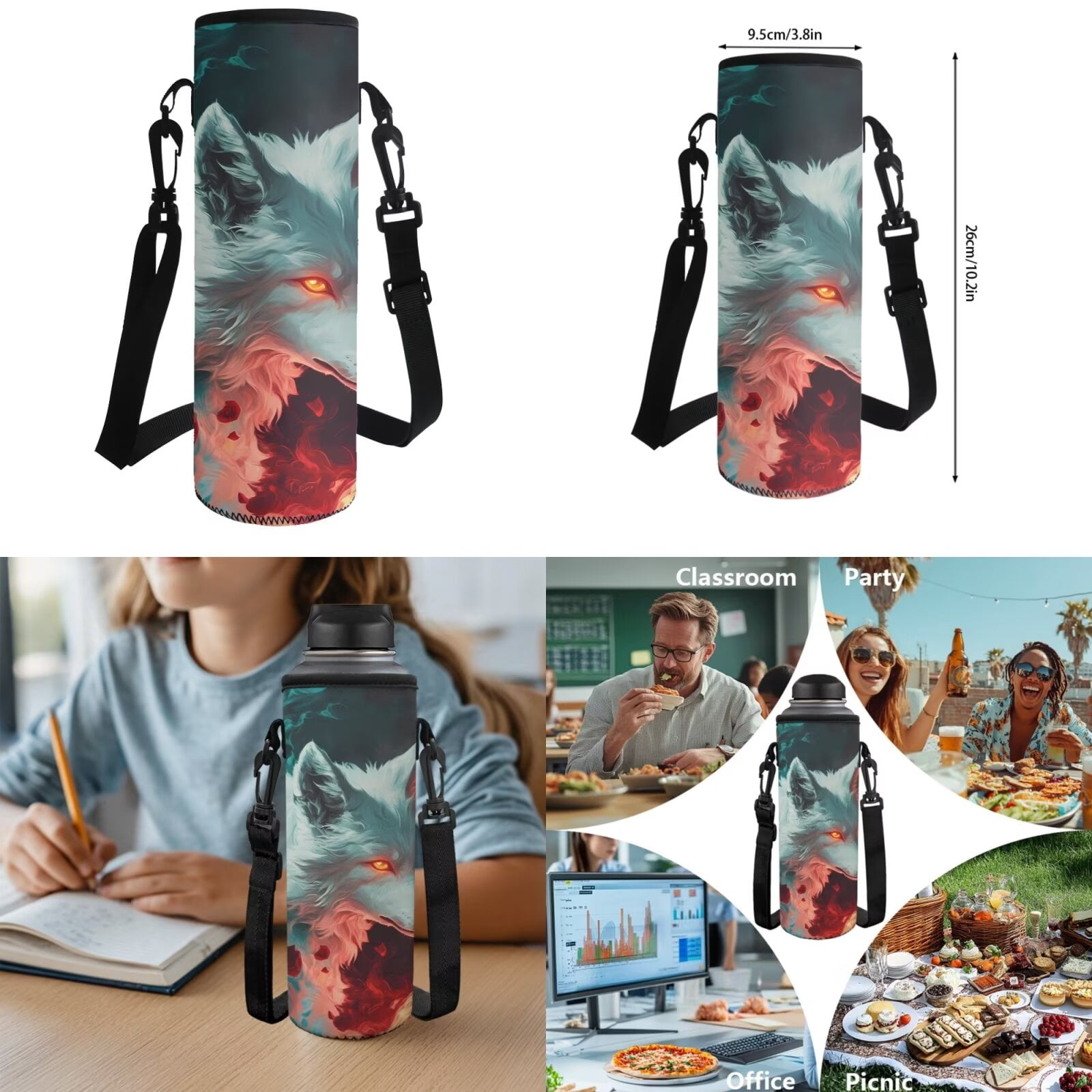 Pzuqiu Cool Wolf Kids Backpack for Boys 4 Piece School Bookbag with Lunch Box Lightweight School Bag for Boys 10-12 Elementary Backpack with Pencil Box Water Bottle Holder
