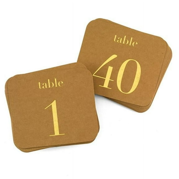 Hortense B. Hewitt 39511 Kraft Table Number Cards, Gold - 1-40 - Pack of 40