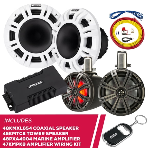 New Kicker 48KMXL654 6.5" Speaker & 45KMTC8 Speaker & 48PXA4004 Amp & Amp Wiring Kit