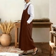 thumbnail image 5 of Qiopertar Women's Casual Solid Color Sleeveless Strap Dress Round Neck Jumper Dress Spring Summer Beach Vacation Comfy Relaxed Fashion, Brown XL, 5 of 7