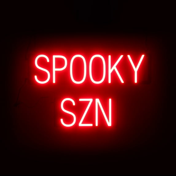 SpellBrite SPOOKY SZN LED Sign for Business. 24.9" x 15.0" Red SPOOKY SZN Sign Has Neon Sign Look With Energy Efficient LED Light Source. Visible from 500+ Feet, 8 Animation Settings.