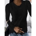 thumbnail image 3 of Blusa de manga larga con cuello redondo para mujer, camisa Sexy de retales de encaje blanco, Top de malla, camisas elegantes ahuecadas, rosa, primavera 2024, 3 of 5