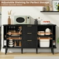 thumbnail image 4 of Aufeile Sideboard and Buffet, 55" Storage Cabinet with 3 Drawers and Adjustable Shelves, Modern Accent Cabinet for Kitchen, Dining Living Room, Entryway, Hallway, Black, 4 of 9