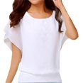 thumbnail image 1 of Blusa holgada informal de manga corta con manga de murciélago y gasa para mujer, 1 of 5