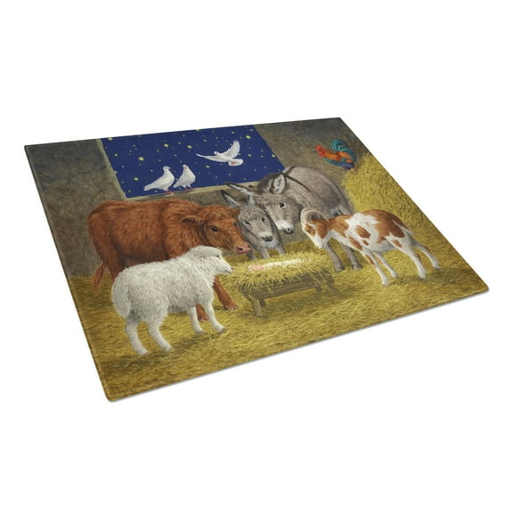 Caroline's Treasures Animals at Crib Nativity Christmas Scene Glass Cutting Board Large
