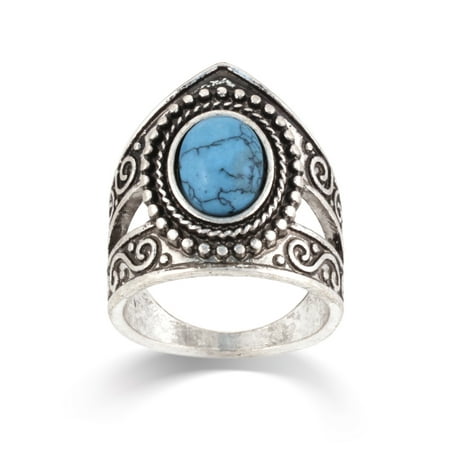 Cut Antique Look Ring - WOMEN'S ANTIQUE LOOK VINTAGE BOHO SILVER TURQUOISE SIZE 8 RINGS