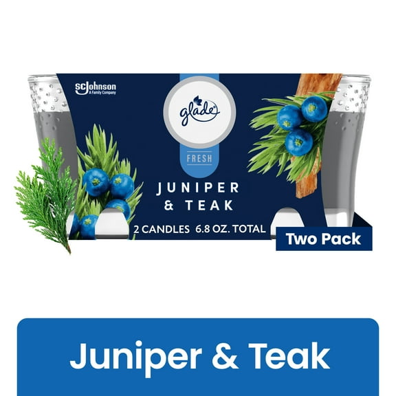 Glade Candle, Infused with Essential Oils, Juniper & Teak Scent, 2 Count