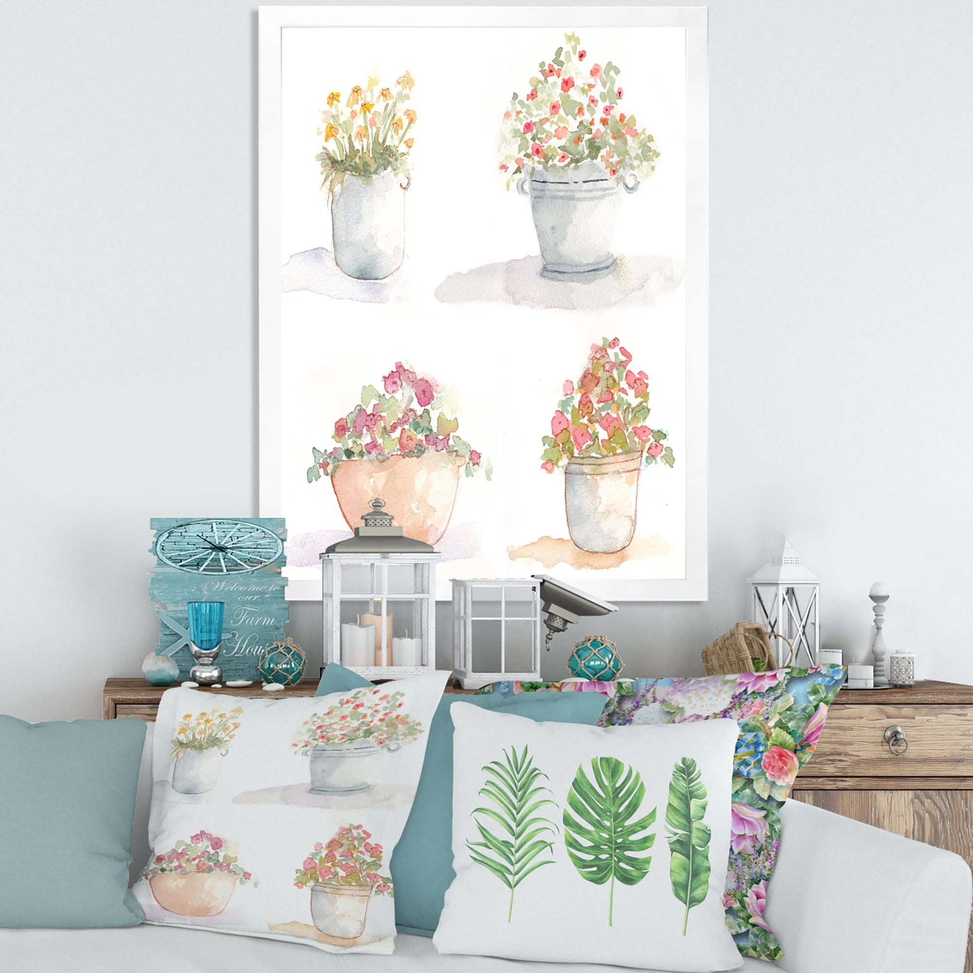 Designart 'Abstract Four Outdoor Flower Pots' Traditional Framed Art Print