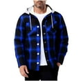 thumbnail image 2 of PiGOGI Men's Winter Jacket Plaid Fashion Casual Button Drawstring Hooded Long Sleeve Outwear Coat Dark Blue 3XL, 2 of 5