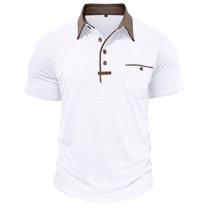 Qgtaibl Mens Golf Shirts Short Sleeve Collared Button Down Tees Summer Slim Fit Athletic T Shirt with Chest Pocket White,XL