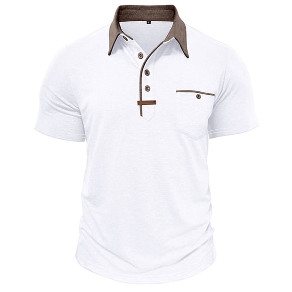 qucoqpe Men's Short Sleeve Shirts Fashion Vintage Colorblock Collared Button Summer Tops