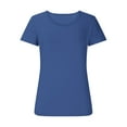 thumbnail image 3 of Fartey Womens Scoop Neck Short Sleeve Shirts Solid Color Summer Going Out Tops Soft Stretch Tight Tops Trendy Y2K Tee Blue S, 3 of 5