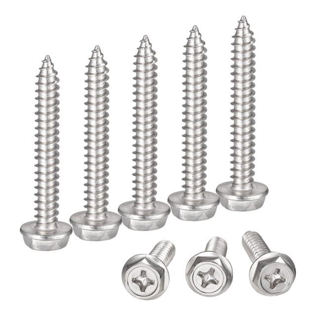 Unique Bargains M6 x 40mm 304 Stainless Steel Phillips Hex Washer Self Tapping Screws 25 Pack