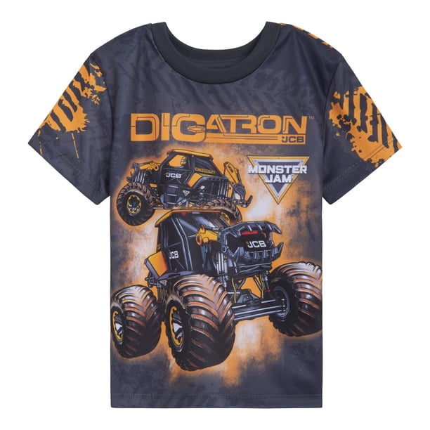 Camiseta Monster Jam Digatron para niños pequeños, gris antracita/amarillo