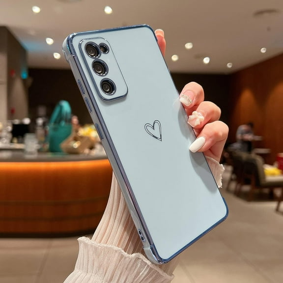 Compatible with Samsung Galaxy S20 FE 5G Case for Women Girls, Cute Love Heart Pattern Electroplated Design Soft Slim TPU Protective Bumper Cover for Samsung Galaxy S20 FE-Blue