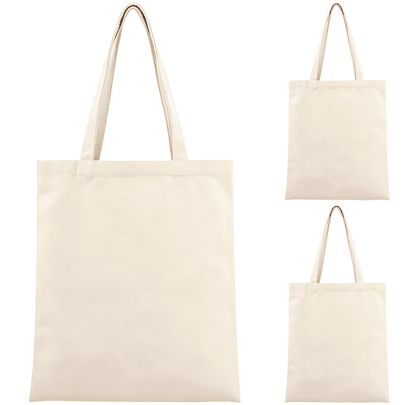 3 Pcs Canvas Tote Bags, Natural Color, 13.8 x 15.7 in / 35 x 40 cm, 12A Cotton Fabric, Reusable Grocery Shopping Bags, Blank Design for DIY, Everyday Use