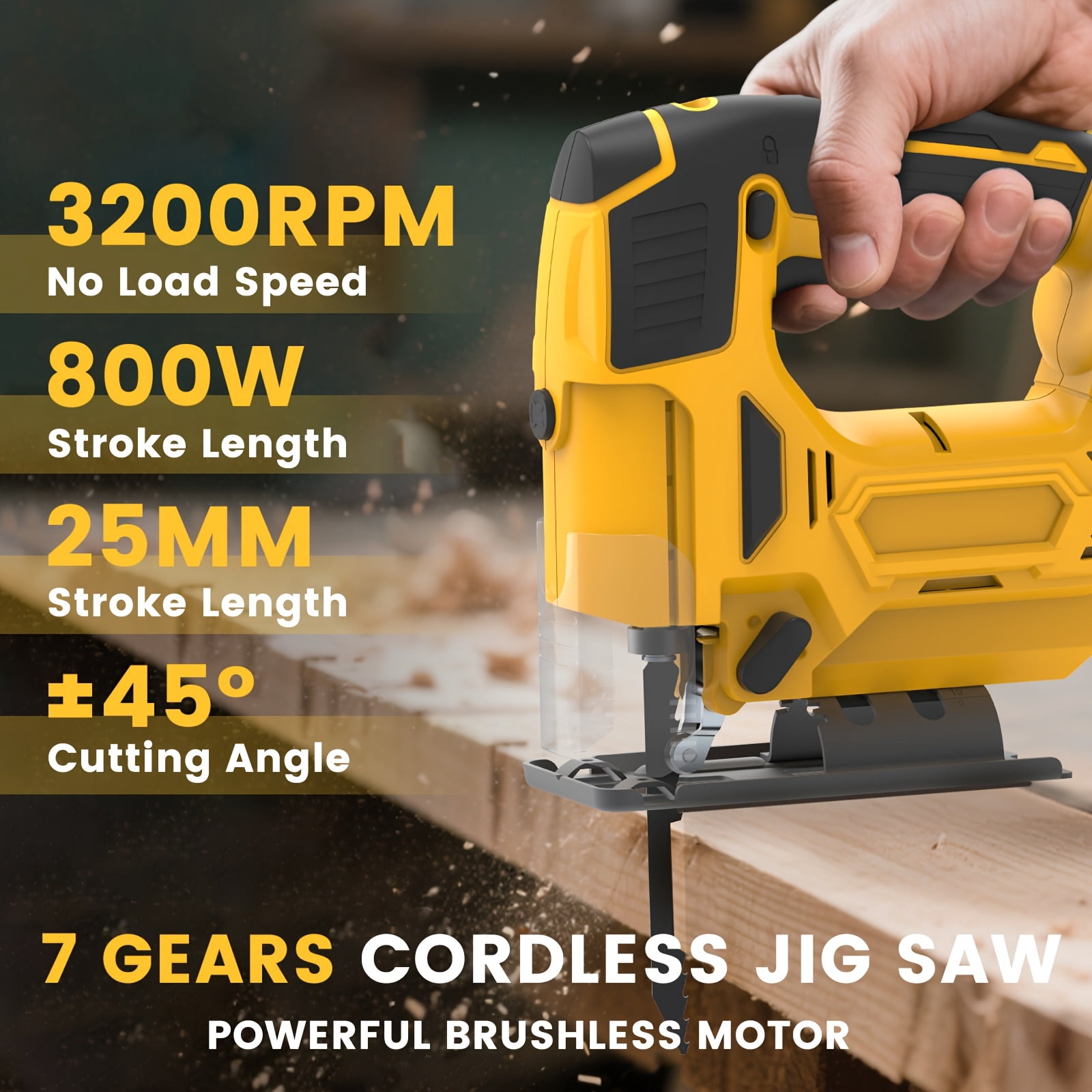 Cordless Jigsaw With Rechargeable Battery 0 To 45 Degree Bevel Adjustment 3 Cutting Modes LED Light For Wood Metal Plastic Cutting