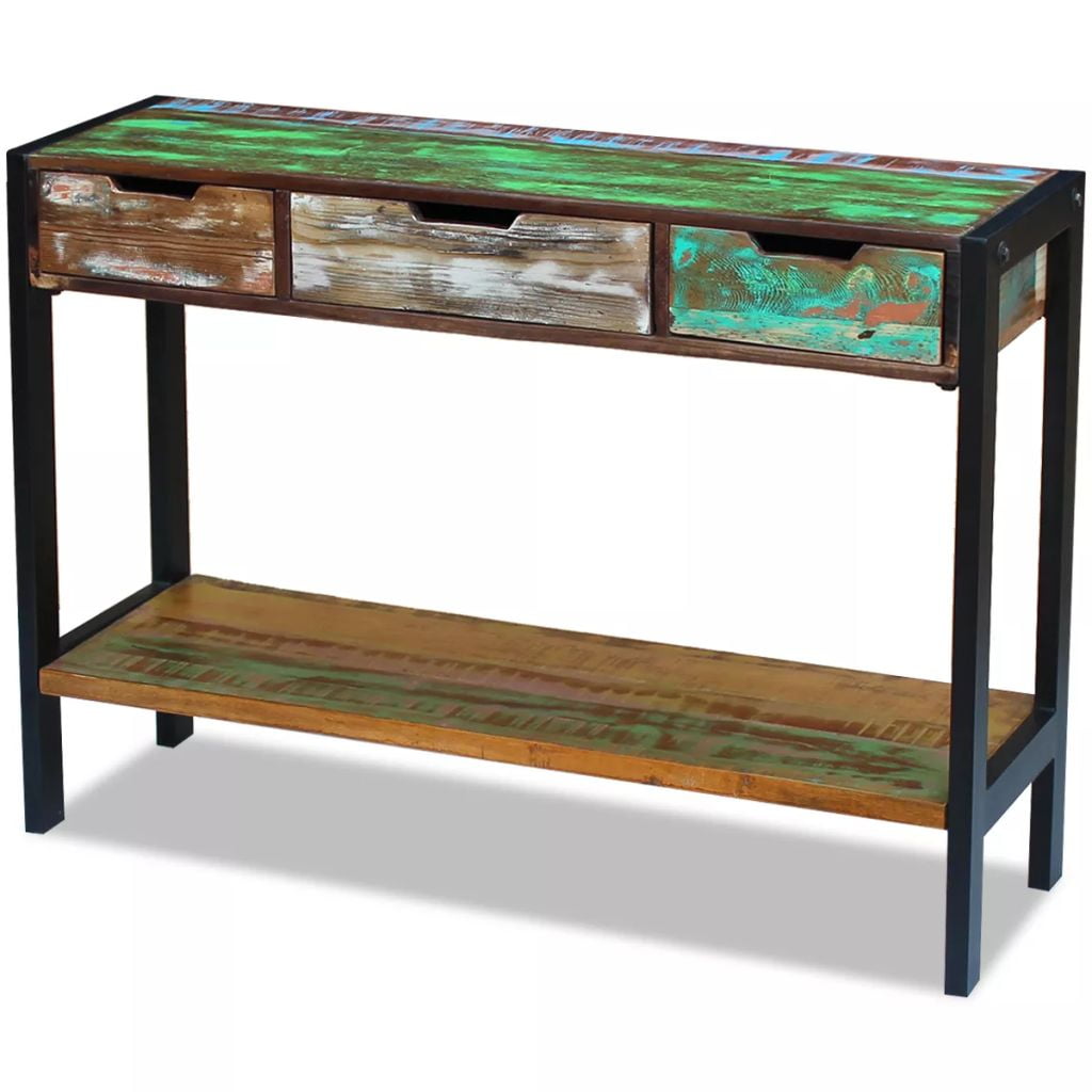 Kepooman Home Rectangle Reclaimed Wood Sideboard Console Table with 3 Drawers Cabinets & Bottom Shelf, Multi-color Kepooman Home Rectangle Reclaimed Wood Sideboard Console Table with 3 Drawers Cabinets & Bottom Shelf, Multi-color